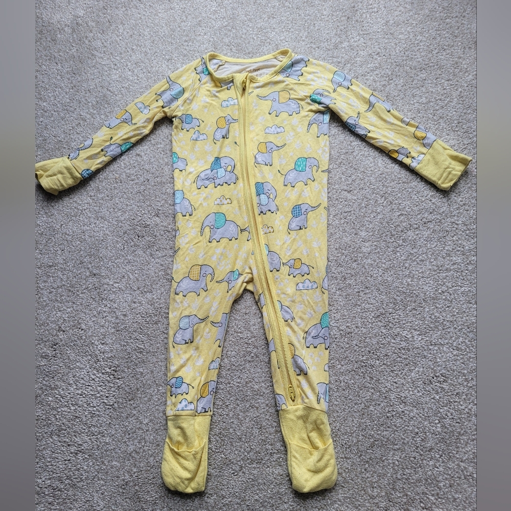 Little Sleepies 3-6 yellow elephant zippy
